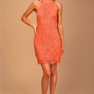 Lulu's Coral Lace Mini Dress